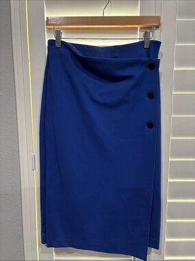 Rachel Zoe Cobalt Wrap-Style Midi Skirt with Side Buttons